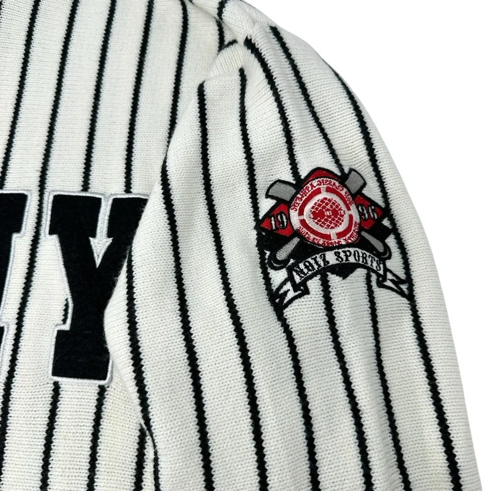 NOIZ Vintage White Acrylic NY‎ Pin Stripe Mock Neck Pullover Sweater Large